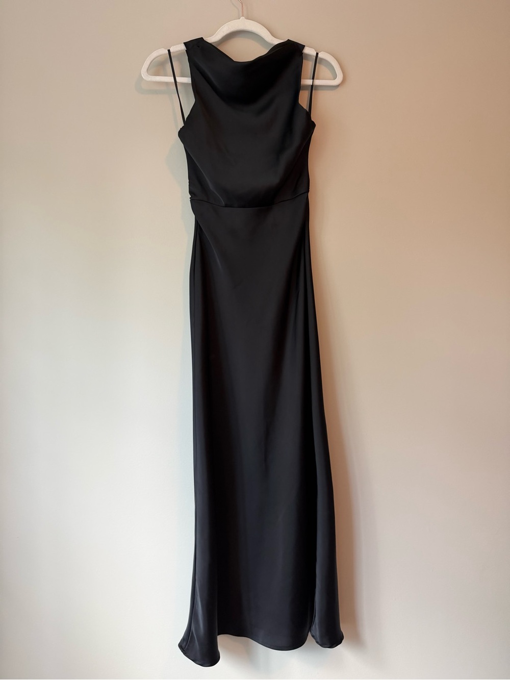 Hello Molly Black Satin Maxi Dress Sz XS US 2 Cutout Cowl Neck Formal VGUC